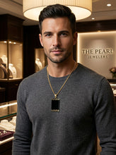 Load image into Gallery viewer, 14KT Yellow Gold Greek Key Bar Black Onyx Board Pendant Necklace