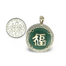 Load image into Gallery viewer, 14K Solid Gold Green Jade Joy &amp; Greek Key Pendant