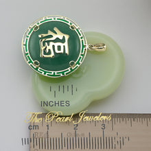 Load image into Gallery viewer, 14K Solid Gold Green Jade Joy &amp; Greek Key Pendant