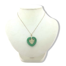 Load image into Gallery viewer, 14K Solid Gold Heart-Shaped Green Jade Love Pendant