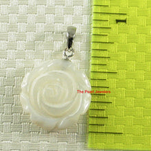 Load image into Gallery viewer, 14k White Solid Gold Hand Carved Rose Genuine White Mother of Pearl Pendant