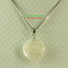 Load image into Gallery viewer, 14k White Solid Gold Hand Carved Rose Genuine White Mother of Pearl Pendant