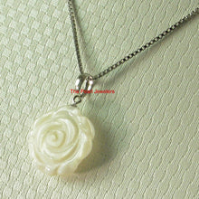 Load image into Gallery viewer, 14k White Solid Gold Hand Carved Rose Genuine White Mother of Pearl Pendant