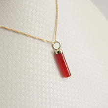 Load image into Gallery viewer, 2186704-14k-Yellow-Gold-Hand-Carved-Tube-Red-Jade-Pendant-Necklace