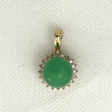 Load image into Gallery viewer, 2189993-14k-Solid-Yellow-Gold-Surrounded-Diamonds-Green-Jade-Pendant