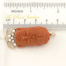 Load image into Gallery viewer, 14K Yellow Gold Red Coral Kuan Yin Pendant with Pearls