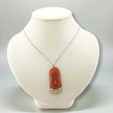 Load image into Gallery viewer, 14K Yellow Gold Red Coral Kuan Yin Pendant with Pearls