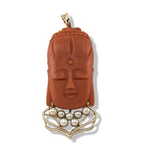 Load image into Gallery viewer, 14K Yellow Gold Red Coral Kuan Yin Pendant with Pearls
