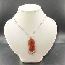 Load image into Gallery viewer, 14K Yellow Gold Red Coral Kuan Yin Pendant with Pearls