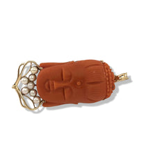Load image into Gallery viewer, 14K Yellow Gold Red Coral Kuan Yin Pendant with Pearls