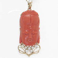 Load image into Gallery viewer, 14K Yellow Gold Red Coral Kuan Yin Pendant with Pearls