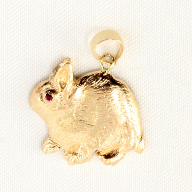 2400052 HANDCRAFTED UNIQUE DESIGN RABBIT RUBY EYE 14K GOLD PENDANT CHARM