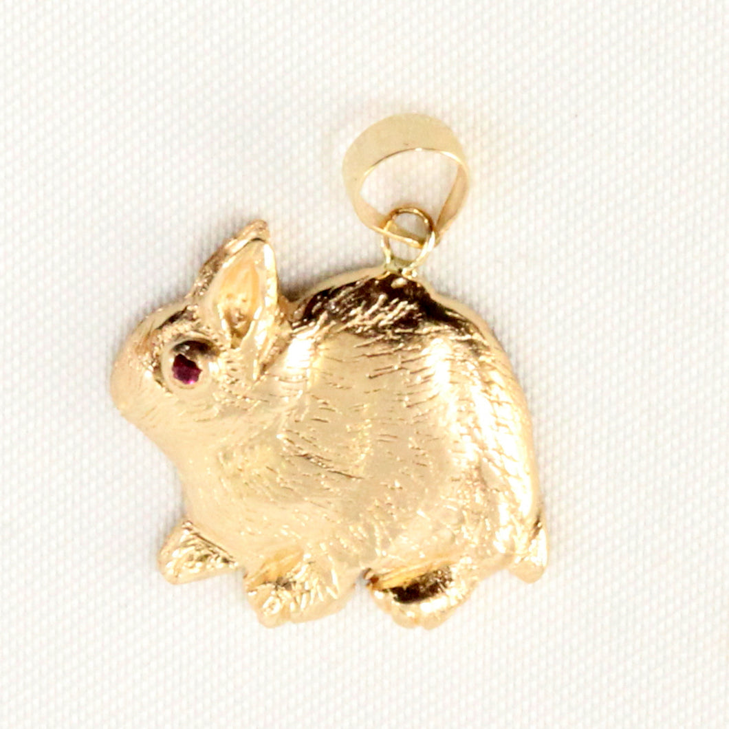 2400052 HANDCRAFTED UNIQUE DESIGN RABBIT RUBY EYE 14K GOLD PENDANT CHARM