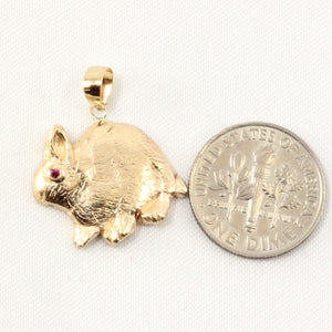 2400052 HANDCRAFTED UNIQUE DESIGN RABBIT RUBY EYE 14K GOLD PENDANT CHARM