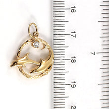 Load image into Gallery viewer, 2400078-14k-Yellow-Gold-Double-Dolphins-Circle-Cubic-Zirconia-Charm-Pendant