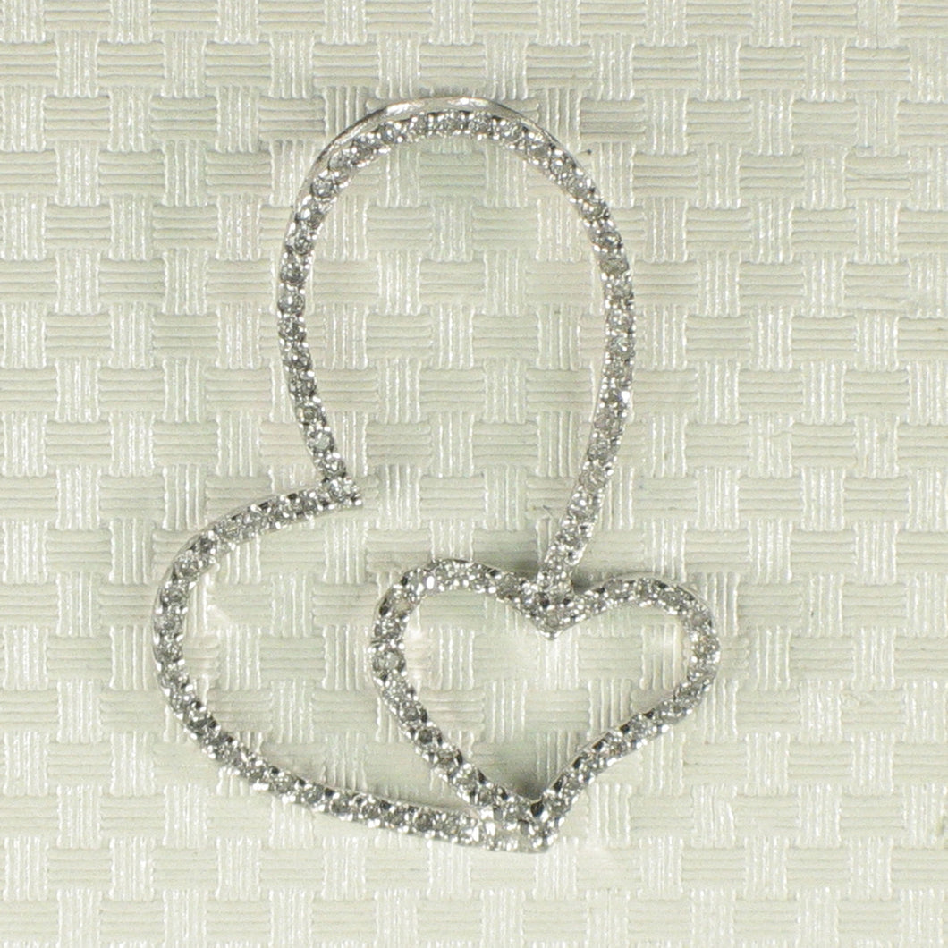 14k Solid White Gold Heart in Heart Diamond Pendant Necklace