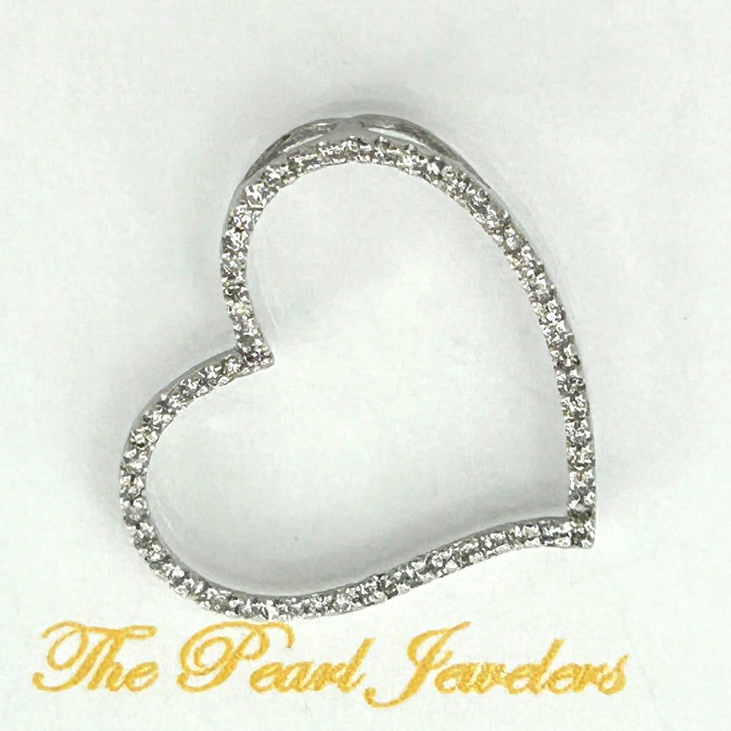 14k White Gold Heart Diamond Pendant Necklace (58 Stones)