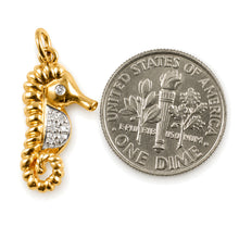 Load image into Gallery viewer, 14k Solid Yellow Gold Seahorse Diamond Pendant Necklace