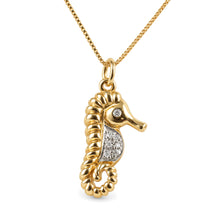 Load image into Gallery viewer, 14k Solid Yellow Gold Seahorse Diamond Pendant Necklace