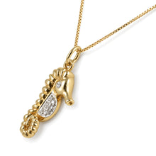 Load image into Gallery viewer, 14k Solid Yellow Gold Seahorse Diamond Pendant Necklace
