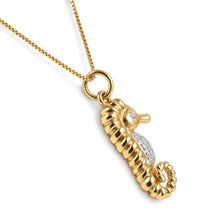 Load image into Gallery viewer, 14k Solid Yellow Gold Seahorse Diamond Pendant Necklace