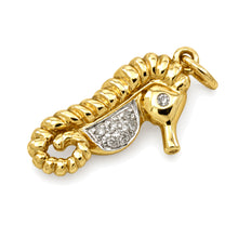 Load image into Gallery viewer, 14k Solid Yellow Gold Seahorse Diamond Pendant Necklace