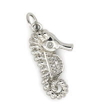 Load image into Gallery viewer, 14k Solid White Gold Seahorse Diamond Pendant