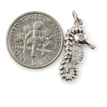 Load image into Gallery viewer, 14k Solid White Gold Seahorse Diamond Pendant