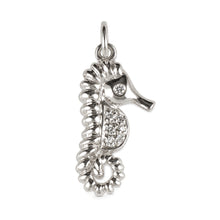 Load image into Gallery viewer, 14k Solid White Gold Seahorse Diamond Pendant