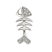 Load image into Gallery viewer, 14k Solid White Gold Fish Skeleton Diamond Pendant Necklace
