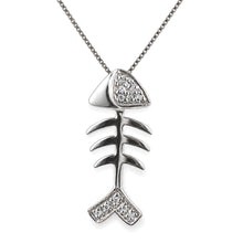Load image into Gallery viewer, 14k Solid White Gold Fish Skeleton Diamond Pendant Necklace