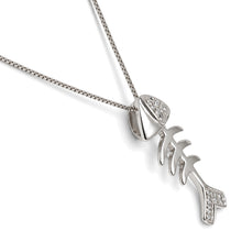 Load image into Gallery viewer, 14k Solid White Gold Fish Skeleton Diamond Pendant Necklace