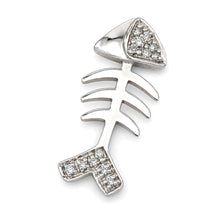 Load image into Gallery viewer, 14k Solid White Gold Fish Skeleton Diamond Pendant Necklace