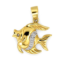Load image into Gallery viewer, 14k Solid Yellow Gold Marine Fish Diamond Pendant Necklace