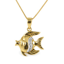 Load image into Gallery viewer, 14k Solid Yellow Gold Marine Fish Diamond Pendant Necklace