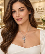 Load image into Gallery viewer, 14k Solid White Gold Cocktail Cup Diamond Pendant Necklace