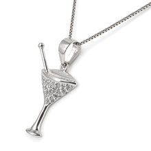 Load image into Gallery viewer, 14k Solid White Gold Cocktail Cup Diamond Pendant Necklace