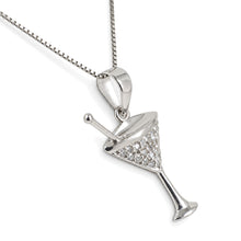 Load image into Gallery viewer, 14k Solid White Gold Cocktail Cup Diamond Pendant Necklace