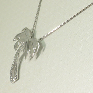 14k Solid White Gold Coconut Tree Diamond Pendant Necklace