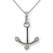 Load image into Gallery viewer, 14k Solid White Gold Anchor Diamond Pendant Necklace