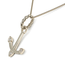 Load image into Gallery viewer, 14k Solid White Gold Anchor Diamond Pendant Necklace