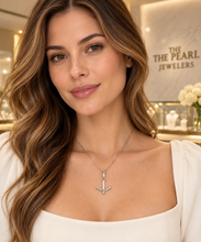 Load image into Gallery viewer, 14k Solid White Gold Anchor Diamond Pendant Charm