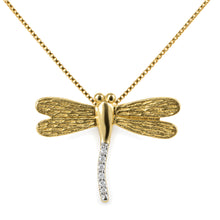 Load image into Gallery viewer, 14k Solid Yellow Gold Dragonflies Diamond Pendant Necklace