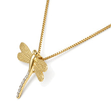 Load image into Gallery viewer, 14k Solid Yellow Gold Dragonflies Diamond Pendant Necklace