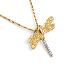 Load image into Gallery viewer, 14k Solid Yellow Gold Dragonflies Diamond Pendant Necklace
