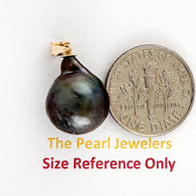 Load image into Gallery viewer, 14K Yellow Gold 12mm Baroque Tahitian Pearl Pendant Charcoal Gray