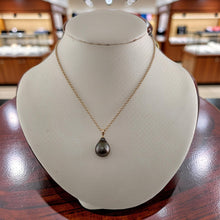 Load image into Gallery viewer, 14K Yellow Gold 12mm Baroque Tahitian Pearl Pendant Charcoal Gray