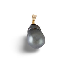 Load image into Gallery viewer, 14K Yellow Gold Baroque Tahitian Pearl Pendant Blue Green Gray