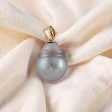 Load image into Gallery viewer, 14K Yellow Gold 11mm Baroque Tahitian Pearl Pendant Light Silver Gray