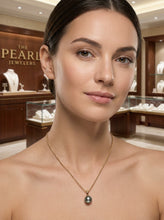 Load image into Gallery viewer, 14K Yellow Gold Baroque Tahitian Pearl Pendant Green Gray